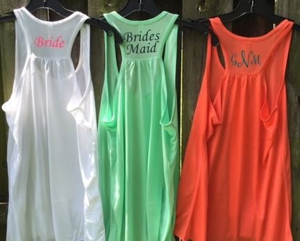 Custom shirts for the wedding party in different colors