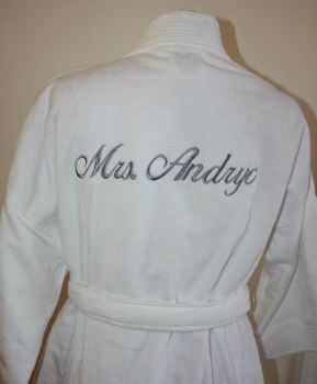 Mrs. New last name robe embroidered