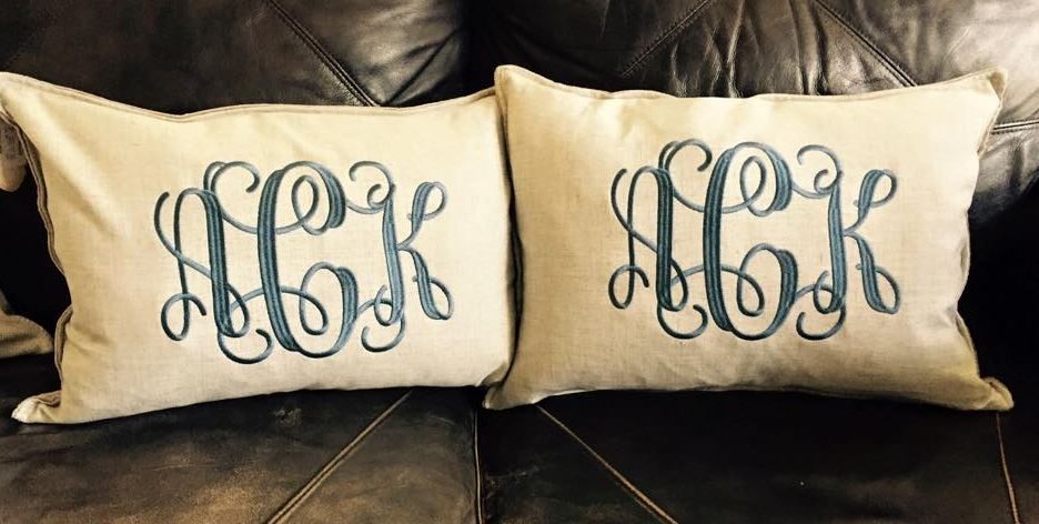 monogramed pillows for bride and groom