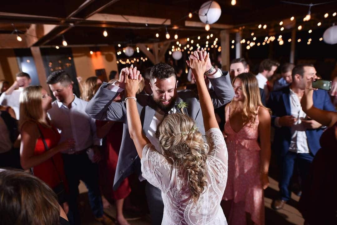 bride and groom dancing at their reception at Hampon Inn Jacksonville Beach