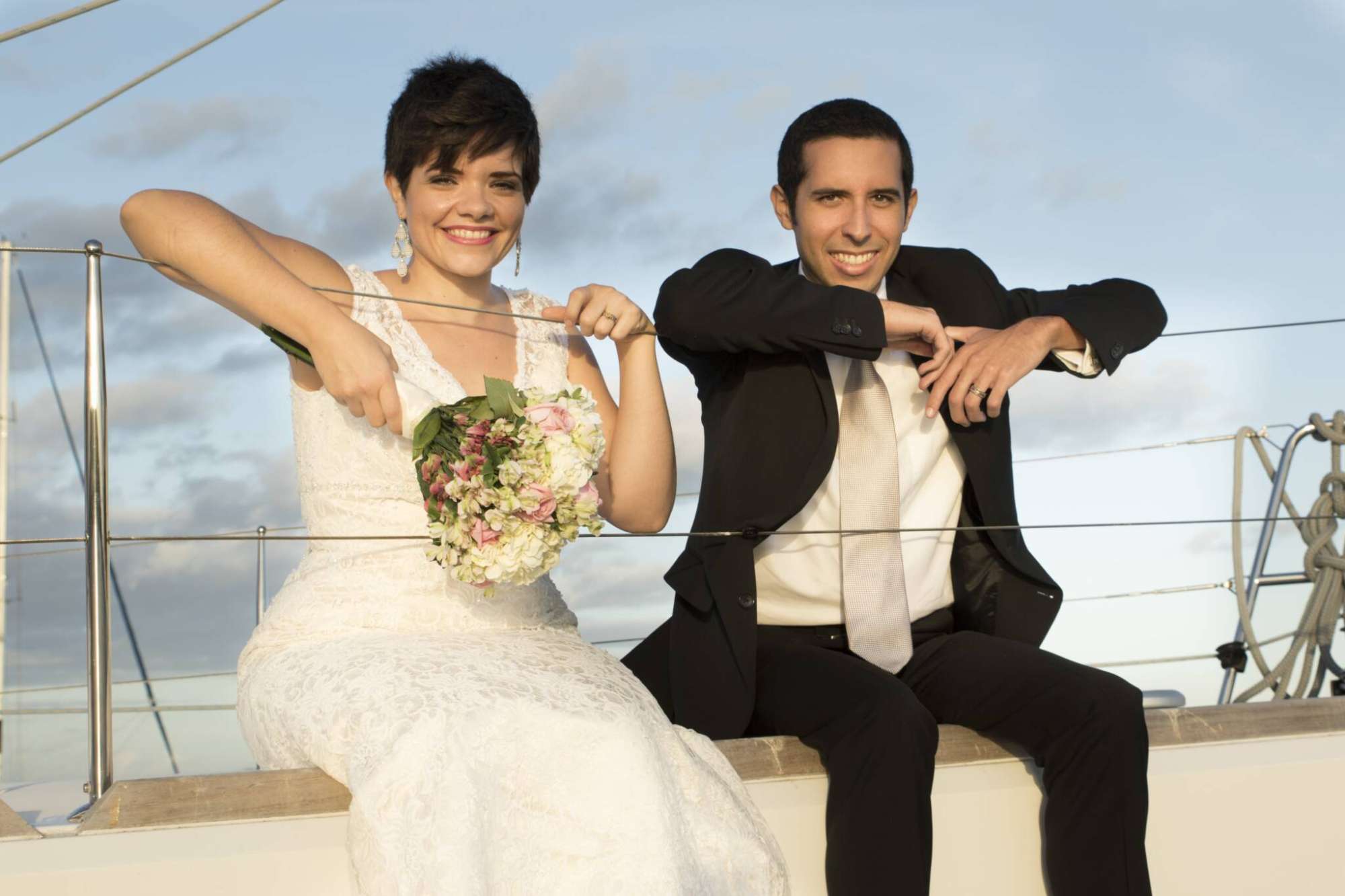 Bride and groom just married on the St. Augustine Sailing yacht