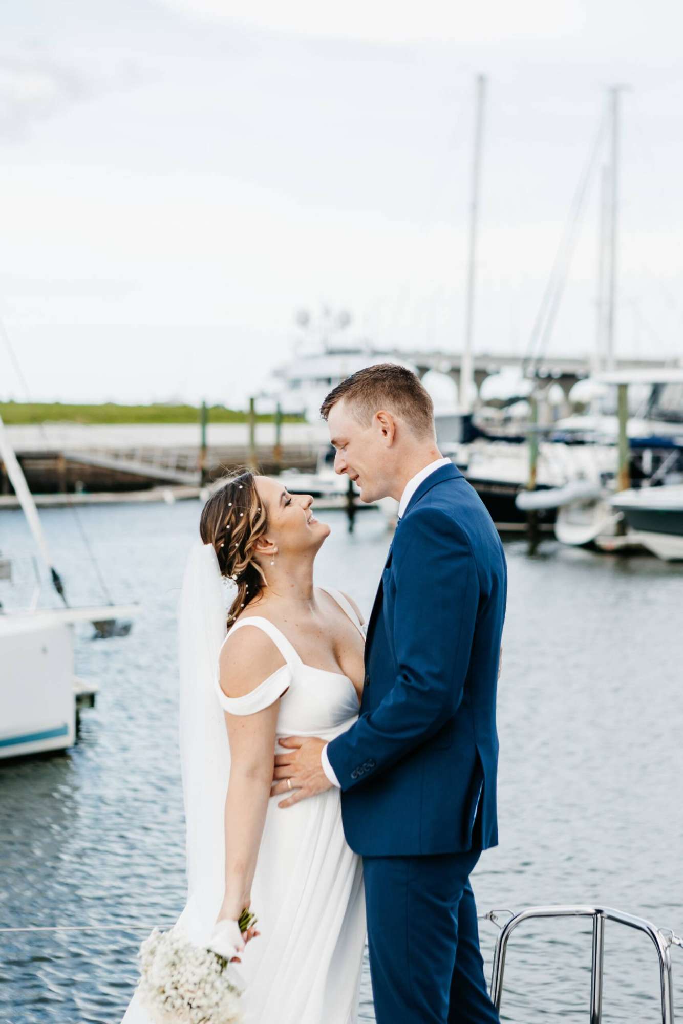 bride and groom at the marina for St. Augustine Sailing