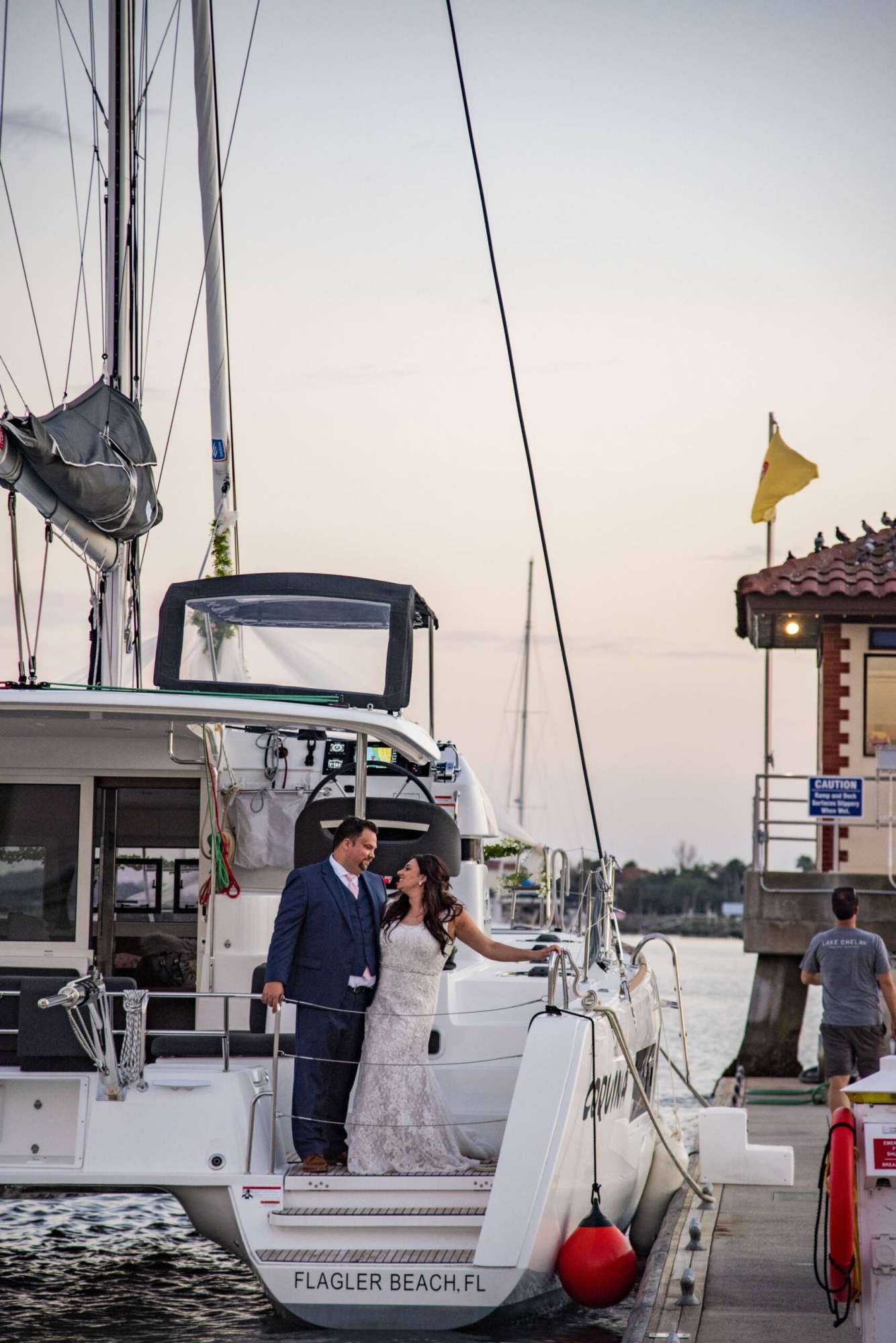 Bride and groom on the St Augustine Sailing boat in St. Augustine