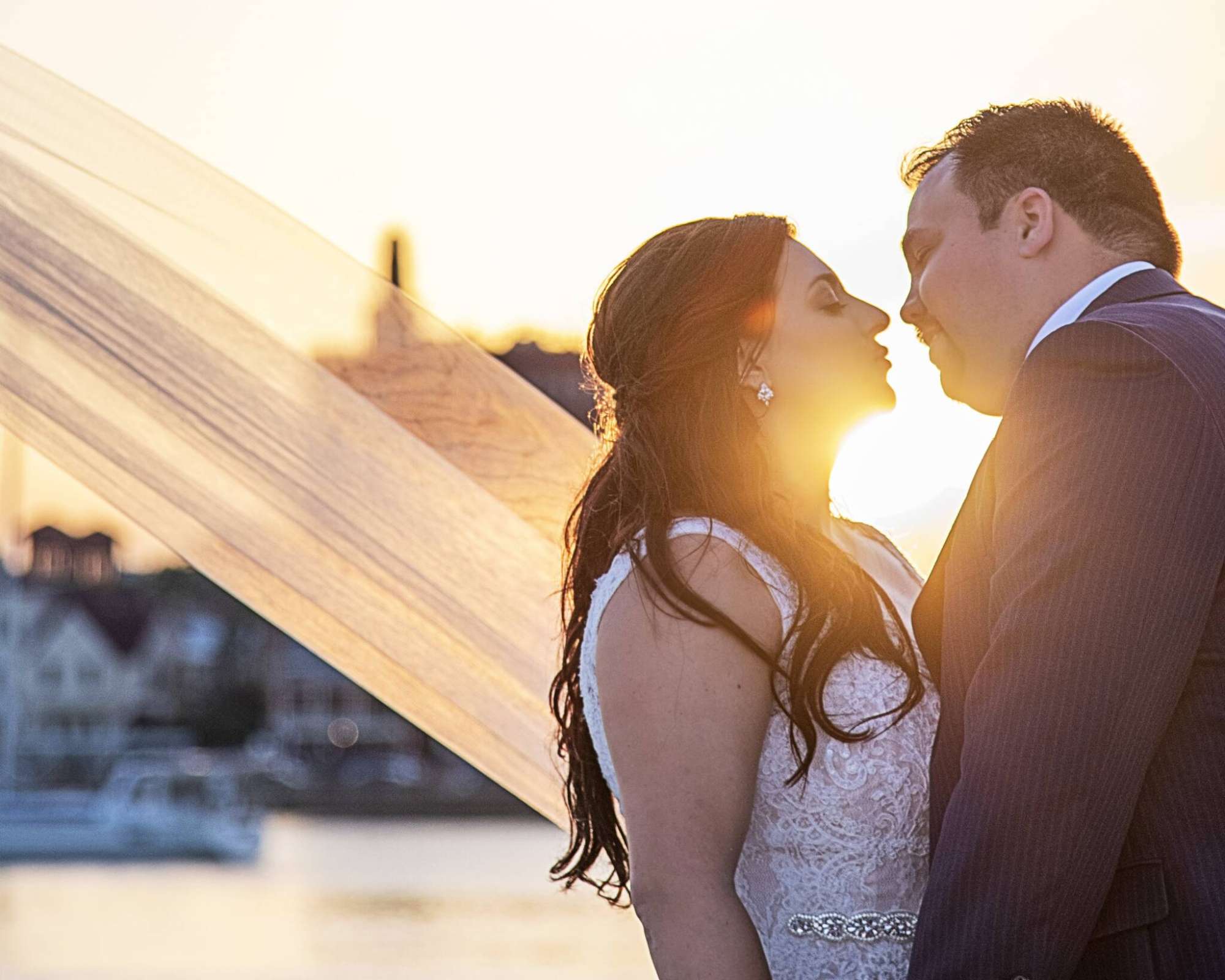 bride and groom at sunset on a boat in St. Augustine