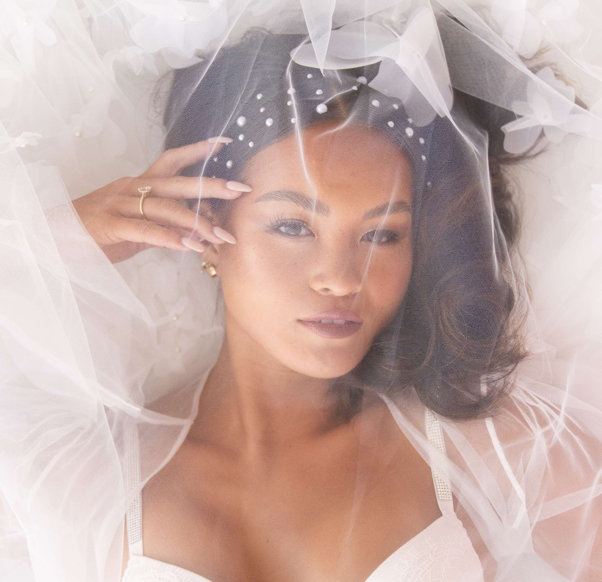 Curl Wink Blush boudoir bride