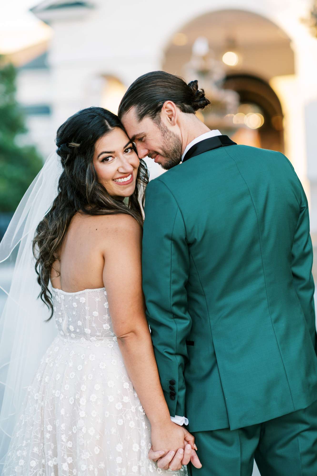 Bride and groom with hair and makeup by Curl Wink Blush