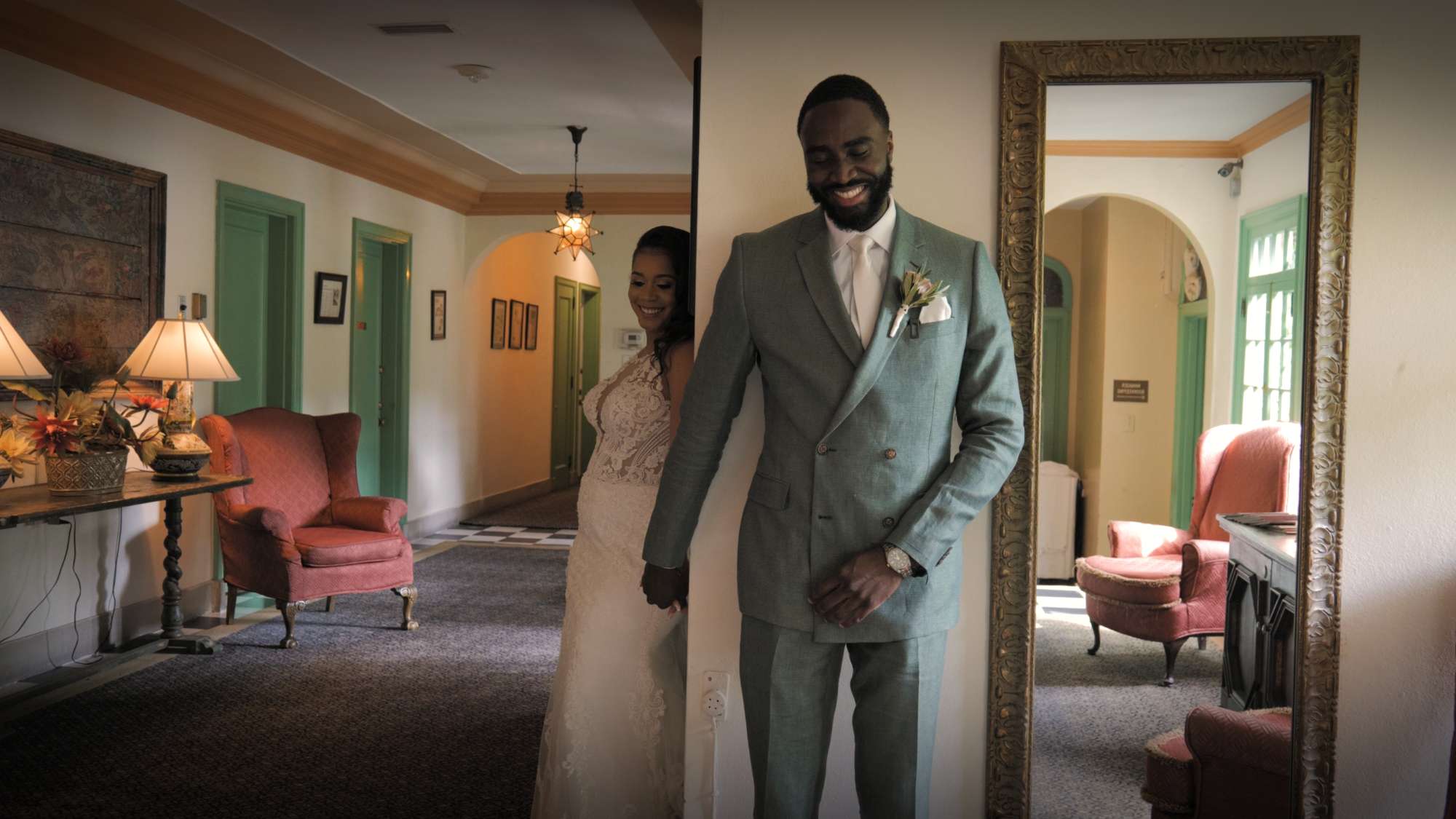 bride and groom with first touch with Estory Video part of Premier Bride 904