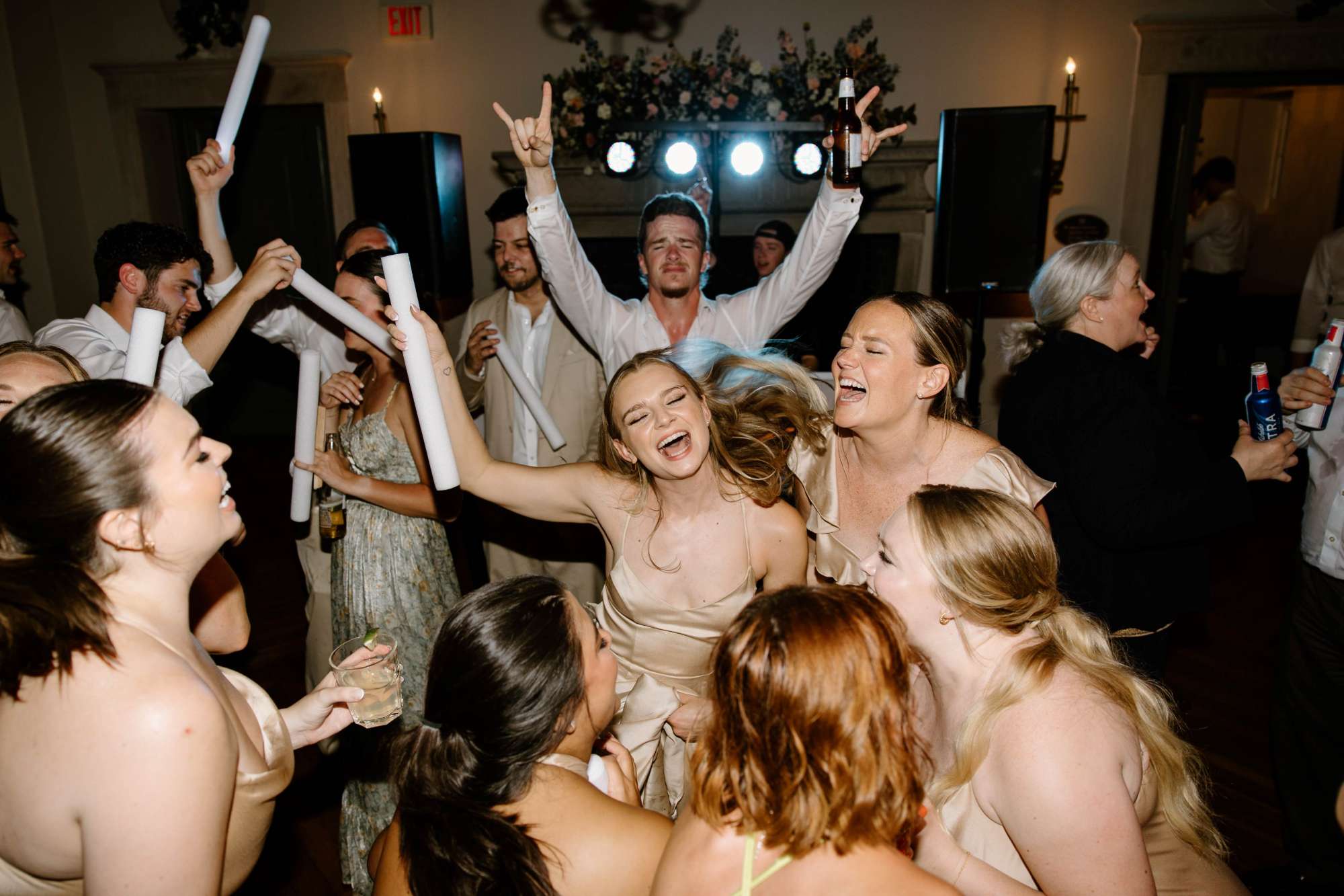 Wedding guests partying on the dance floor with Island Sound