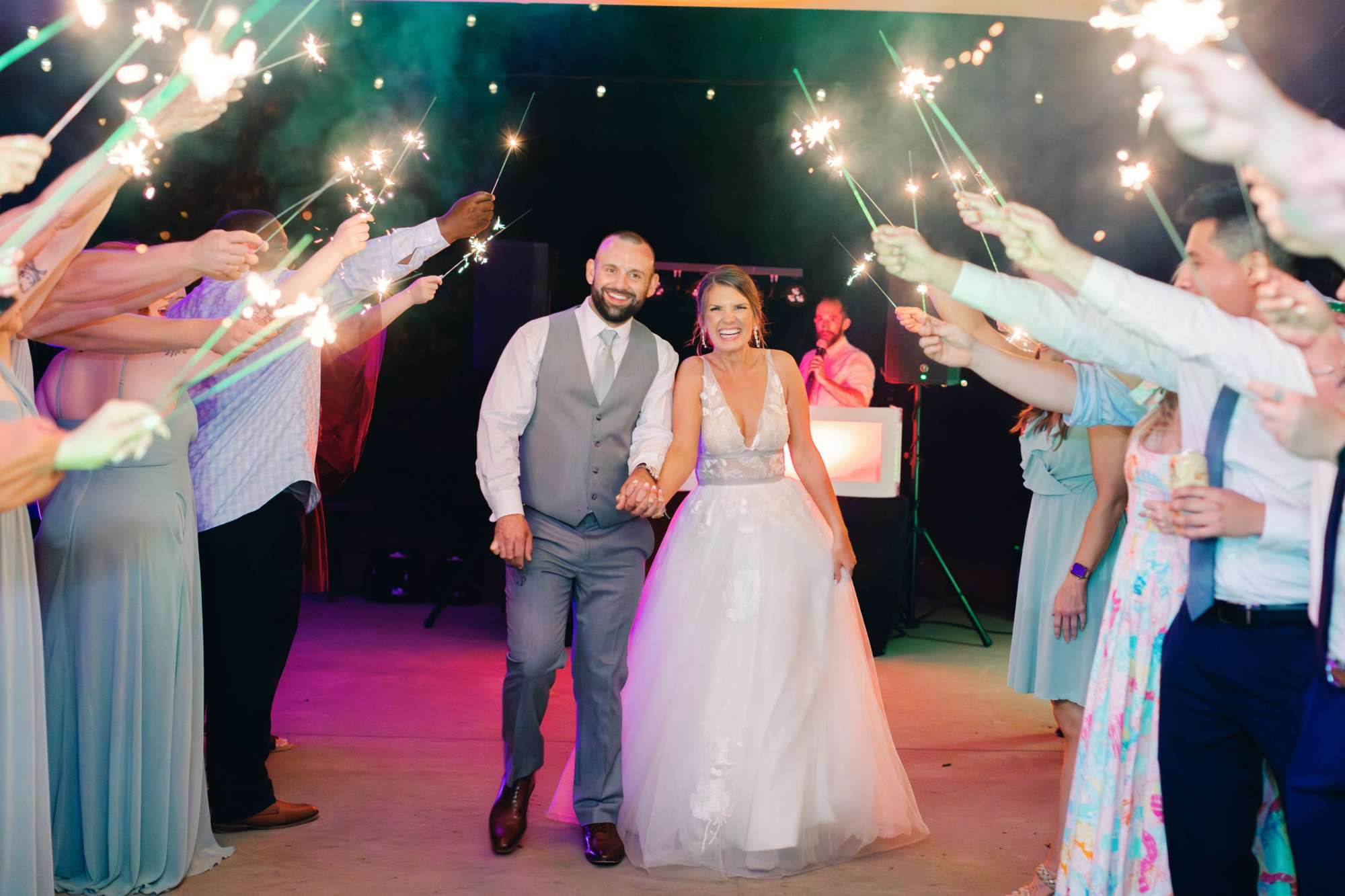 Sparkler send off with the bride and groom with Island Sound
